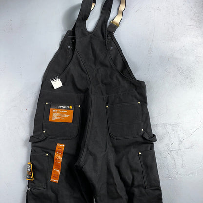 Carhartt R41 Quilt Lined Bib Overalls Mens 42x30 Black Duck Double Knee Tags VTG