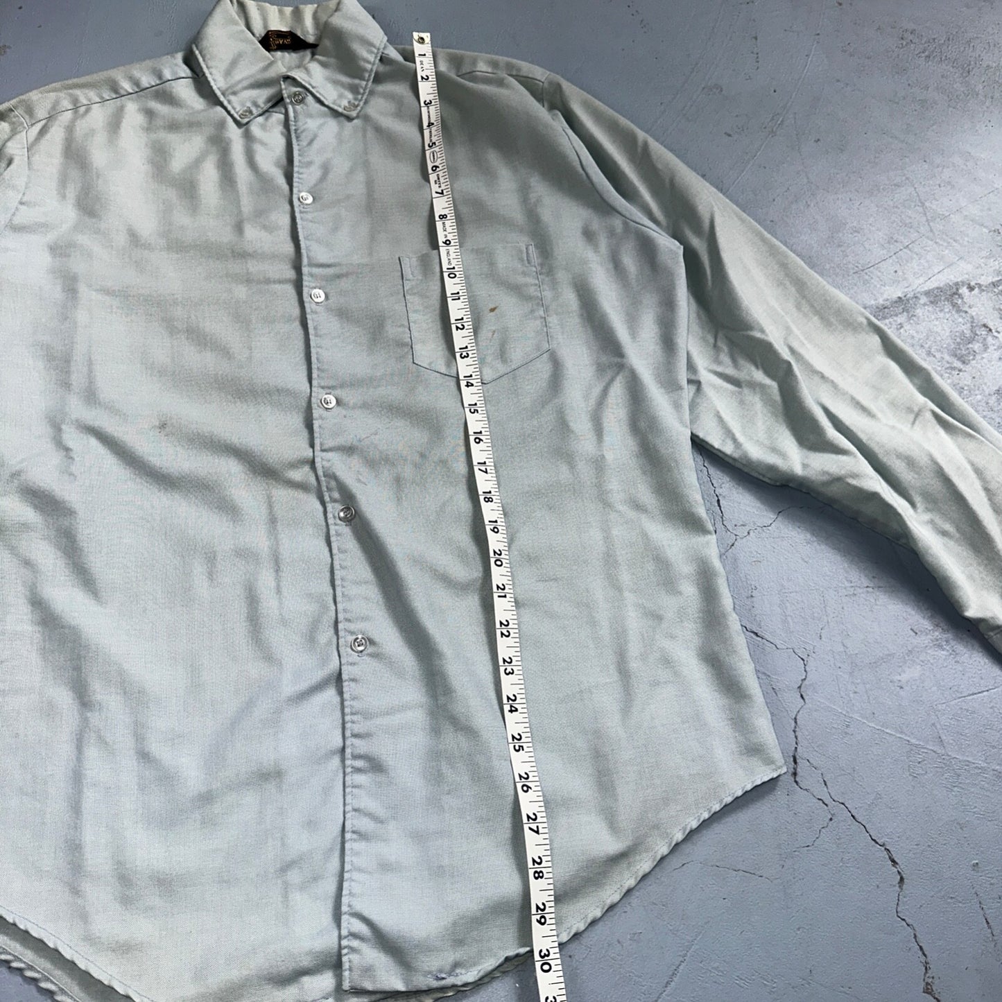 Vintage 70s DaVinci California Mod Long Sleeve Button Shirt Blue Thrashed