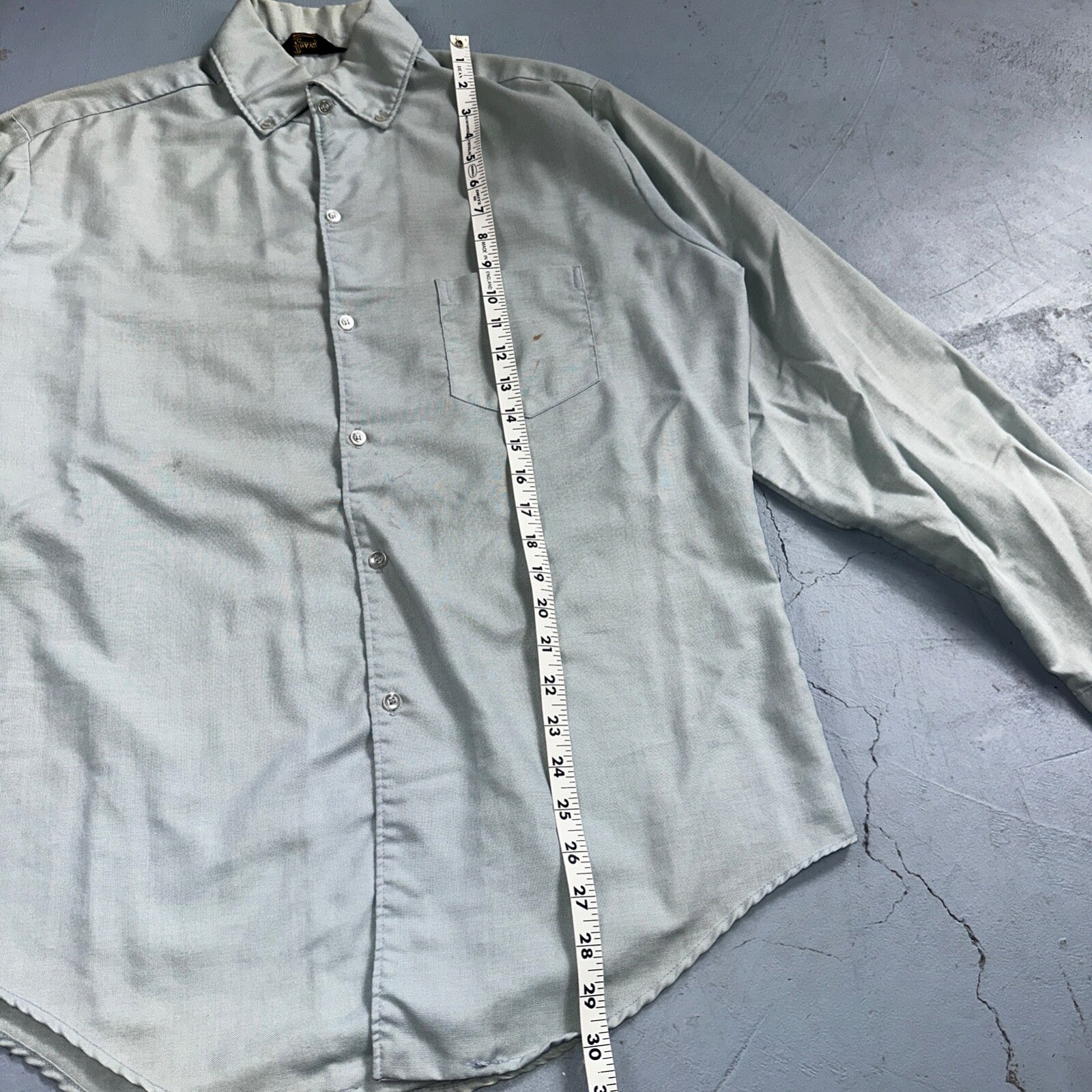 Vintage 70s DaVinci California Mod Long Sleeve Button Shirt Blue Thrashed