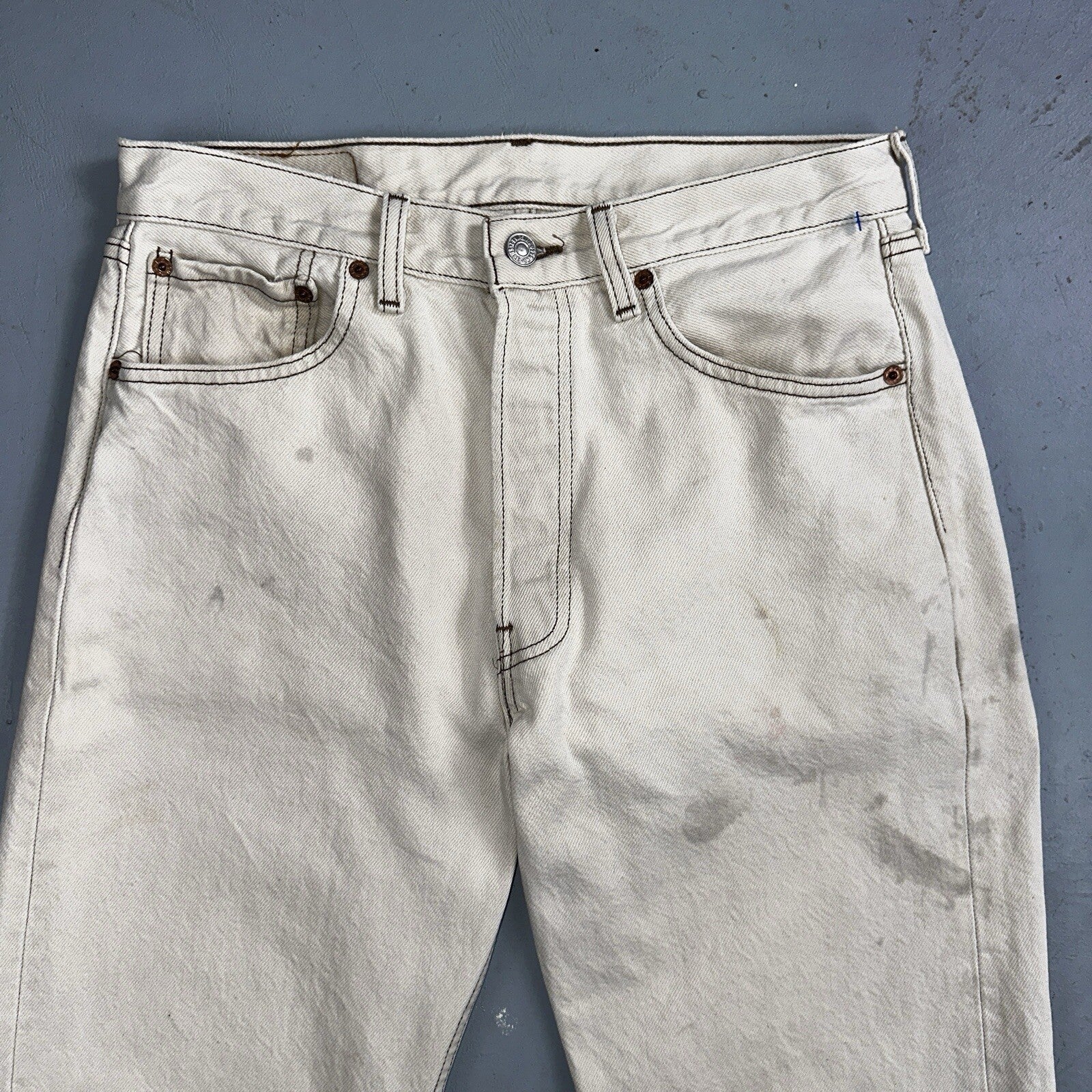 Levis 501 Vintage 90s USA XX Straight Leg Jeans White Stained 32x34 Act 30x33