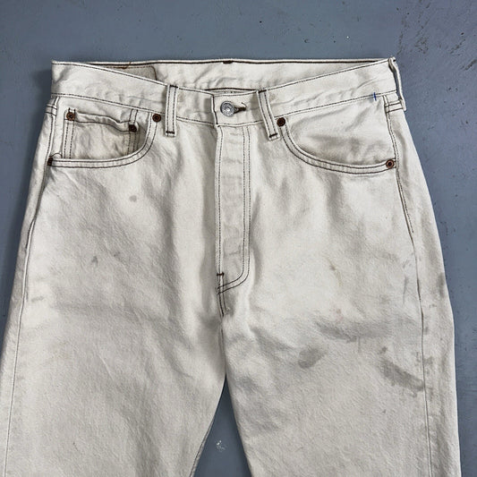 Levis 501 Vintage 90s USA XX Straight Leg Jeans White Stained 32x34 Act 30x33