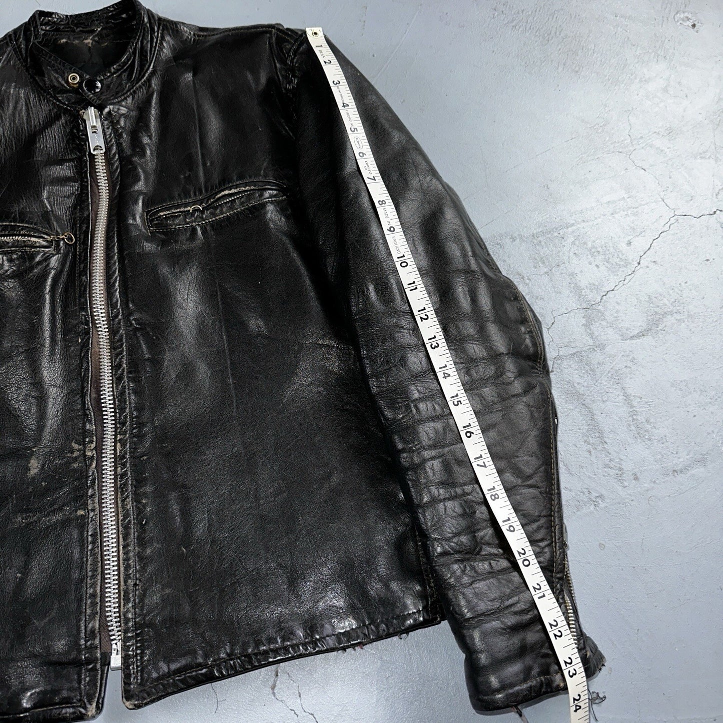 Vintage 50s 60s Black Leather Motorcycle Jacket Cafe Racer Biker 38 1950s 1960s