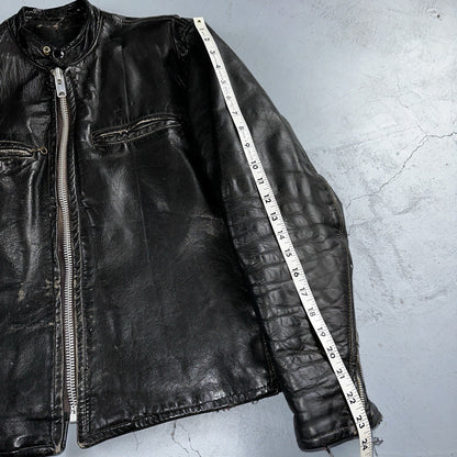 Vintage 50s 60s Black Leather Motorcycle Jacket Cafe Racer Biker 38 1950s 1960s