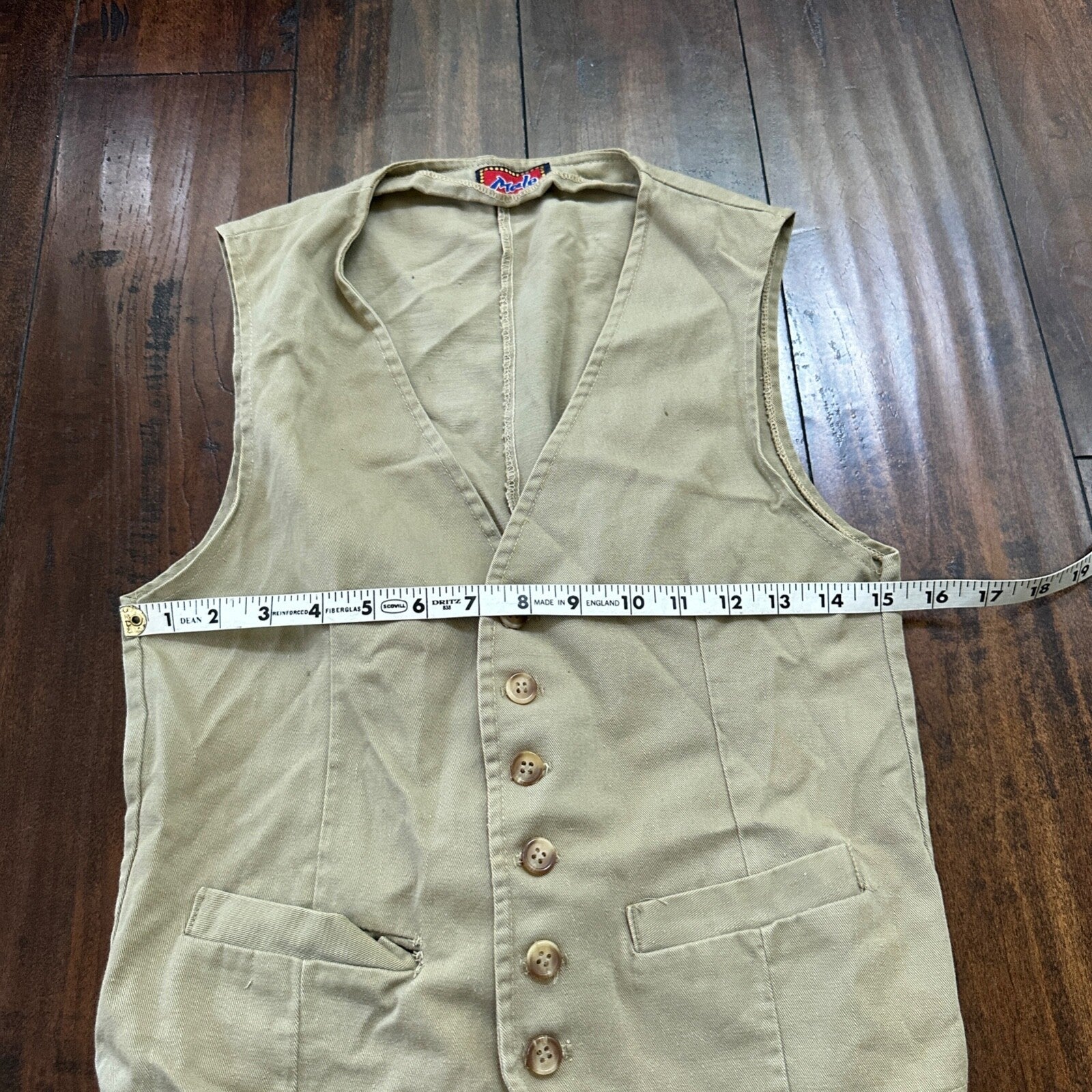 VTG Male Vest Adult Beige Canvas 60s 70s Shooting Hunting buckle back
