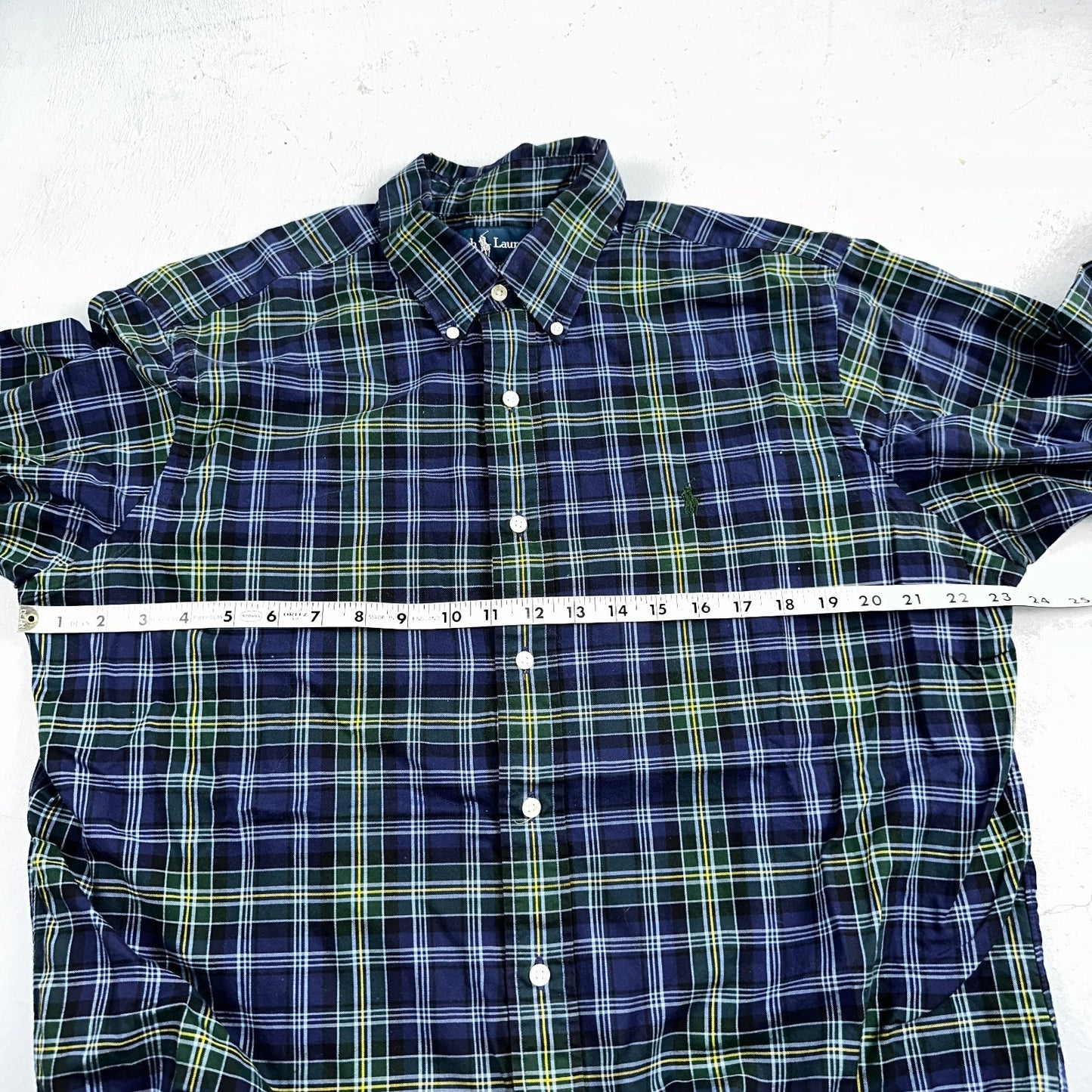 Ralph Lauren Button Up Shirt Men’s Large L Blue Green Yellow Plaid Long Sleeves