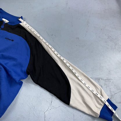 Adidas 80s 90s VTG Logo Sweater XL Blue Full Zip Sweatshirt Mens Burn Hole