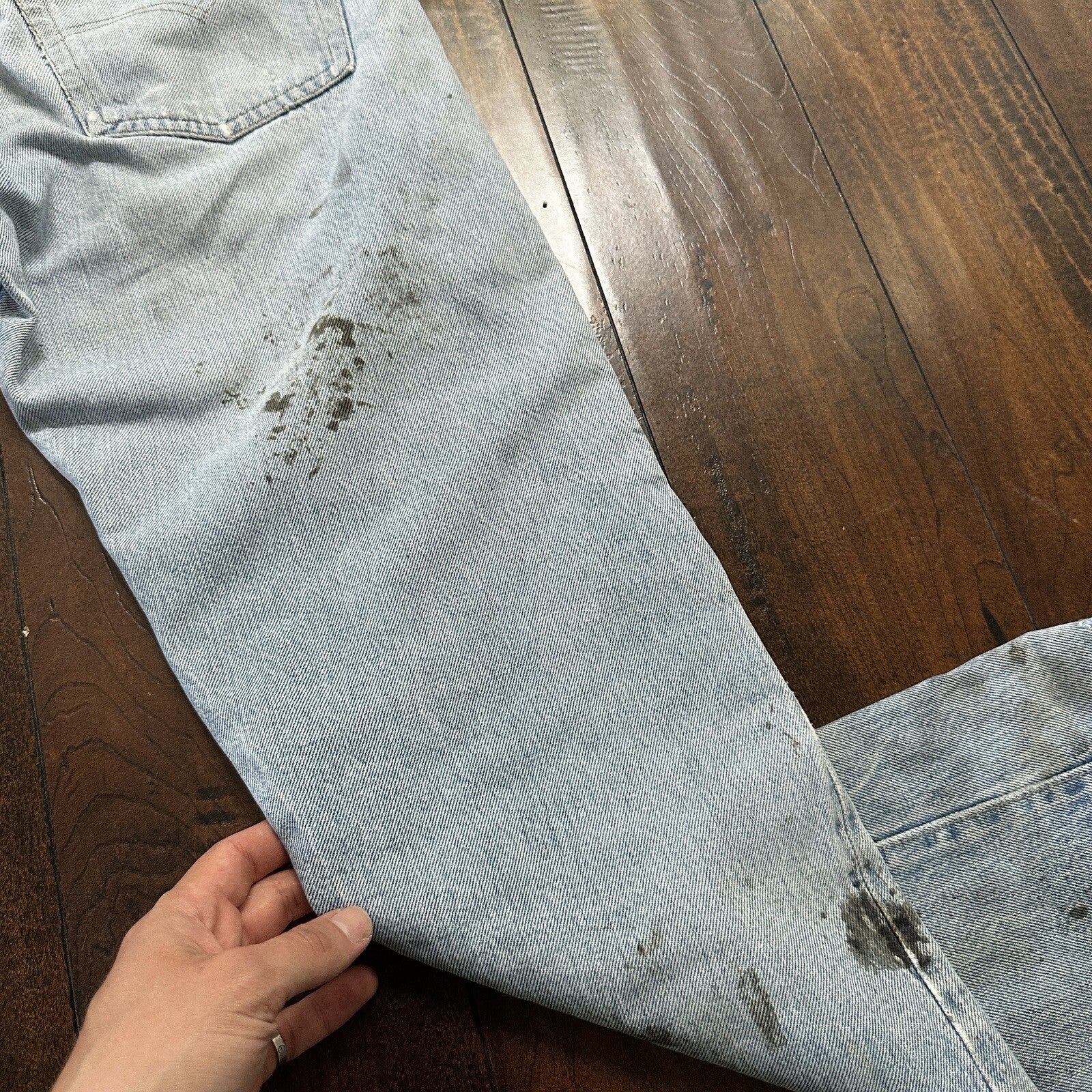 Levis Vintage 80s Redline Selvedge USA 501 Light Wash Jeans 66 30x28 Thrashed