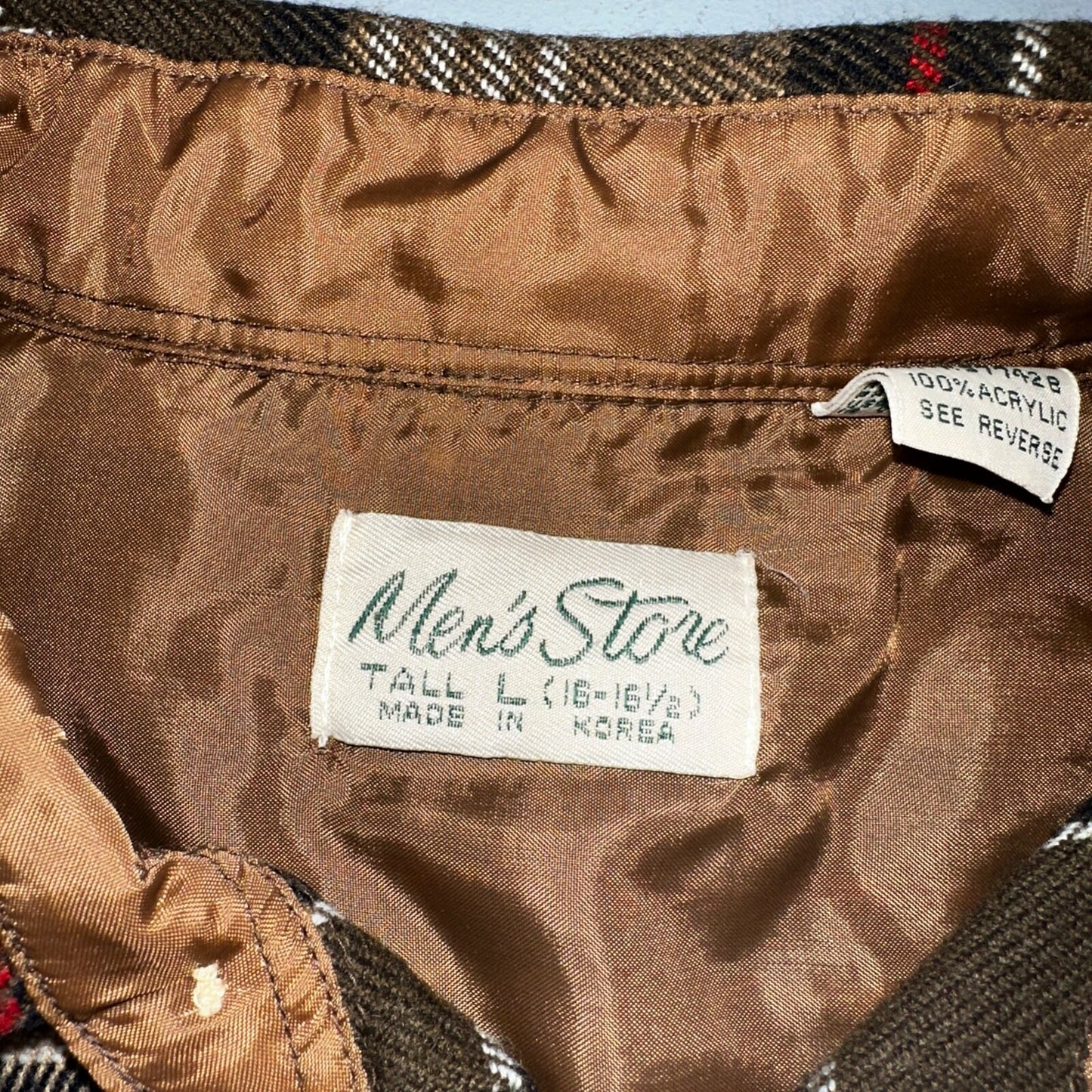 VTG Mens Store JC Penny Thick 100% Acrylic Flannel Work Shirt M 80s Plaid Brown