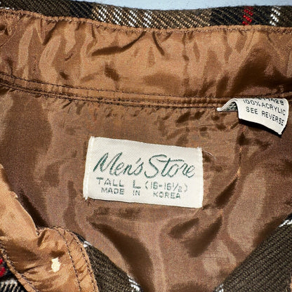 VTG Mens Store JC Penny Thick 100% Acrylic Flannel Work Shirt M 80s Plaid Brown