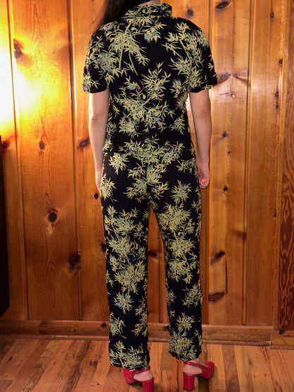 Clio VTG 2 Piece Set Blouse Shirt Pants Rayon Hawaiian Floral Boho Chic 1980s