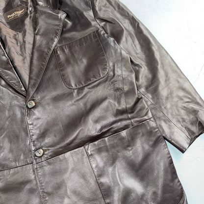 Paul Stuart Mens Vintage Brown Leather Jacket XL Chore Coat Pockets EUC Blazer