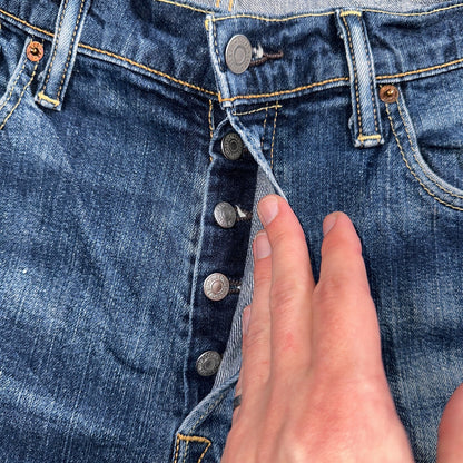 Levis 501 Y2K XX Straight Leg Jeans Blue VTG Whiskers Wash 34x30 Act 34x29