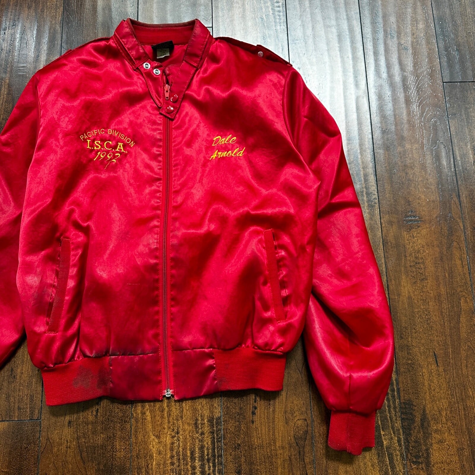 VTG 90s GTX Pacific Divison Satin Bomber Jacket USA Rare 80s ISCA Dale Arnold