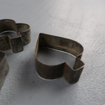 4 Vintage Metal Cookie Cutters Heart Diamond Club Spade Shapes Playing Card Suit
