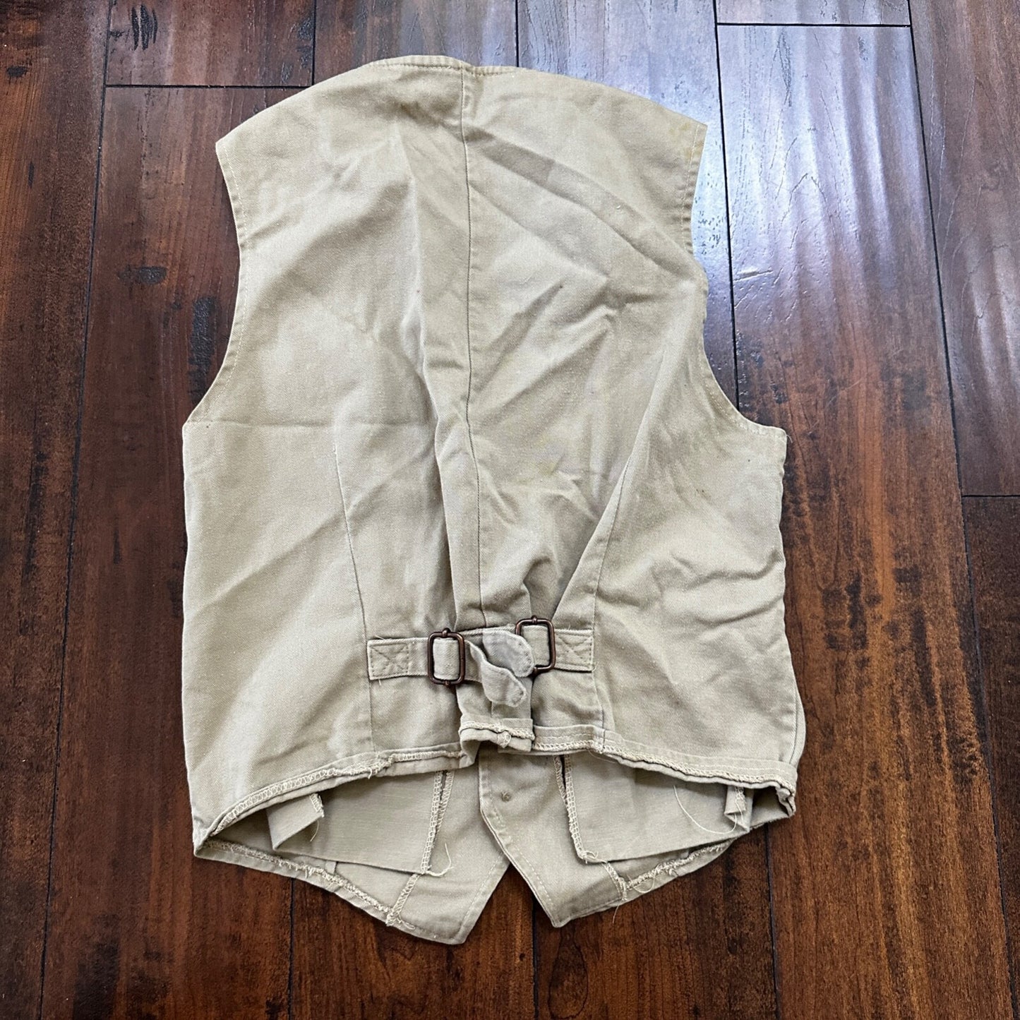 VTG Male Vest Adult Beige Canvas 60s 70s Shooting Hunting buckle back