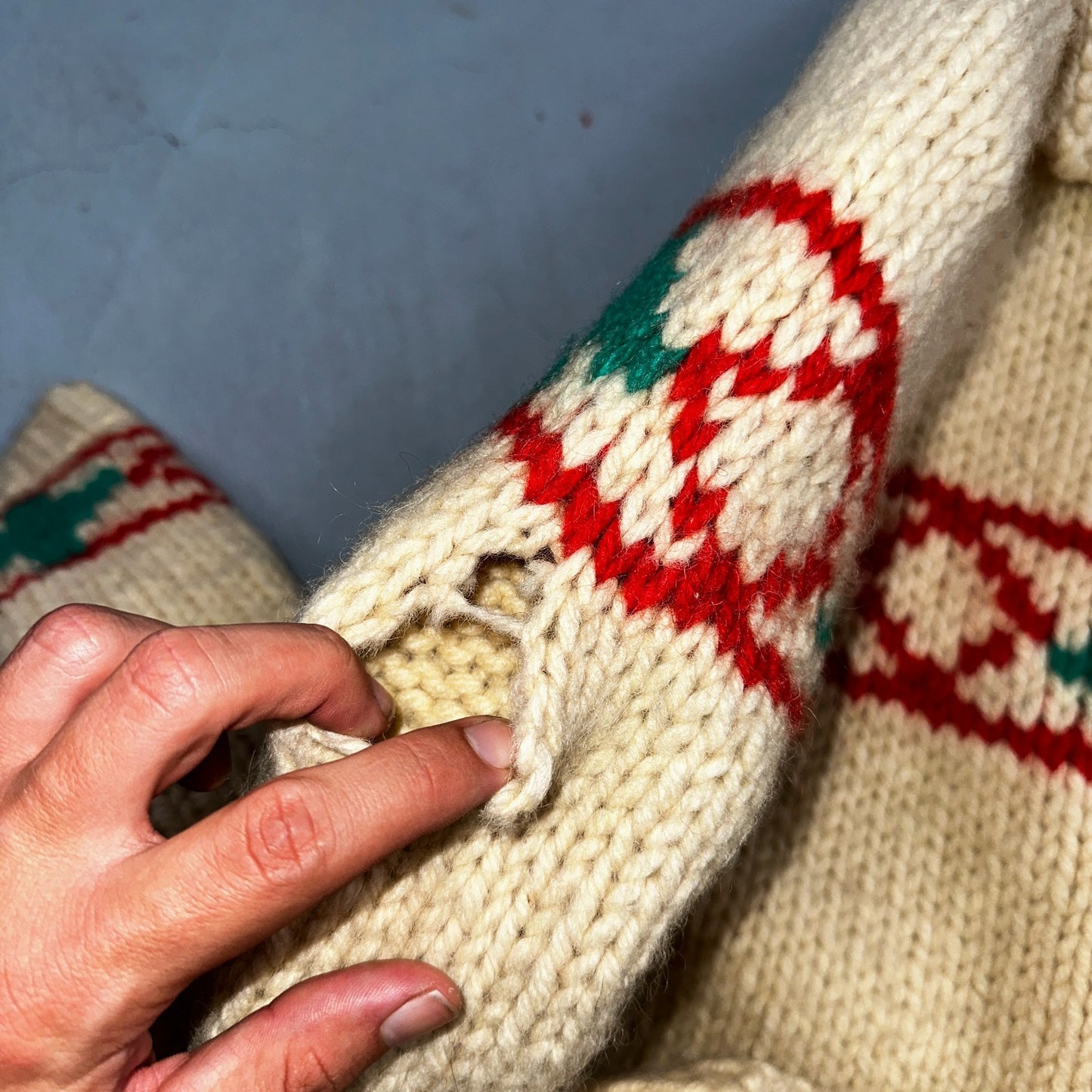 VTG 1950’s Cowichan Wool Full Zip Up Hand Knit Sweater Winter Sled Novelty Talon