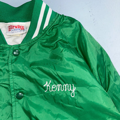 Vintage East Bay Classic Starter Satin Jacket Nylon 80s Green Chainstitch Cars