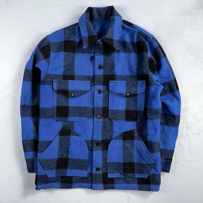 Filson CC Wool Mackinaw Cruiser Jacket Blue Plaid L Distressed VTG USA
