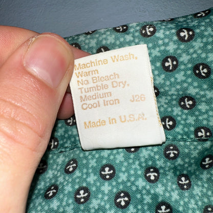 VTG 60s Jantzen Womens Top 12 Green Button Long Sleeve Shirt Flowers USA