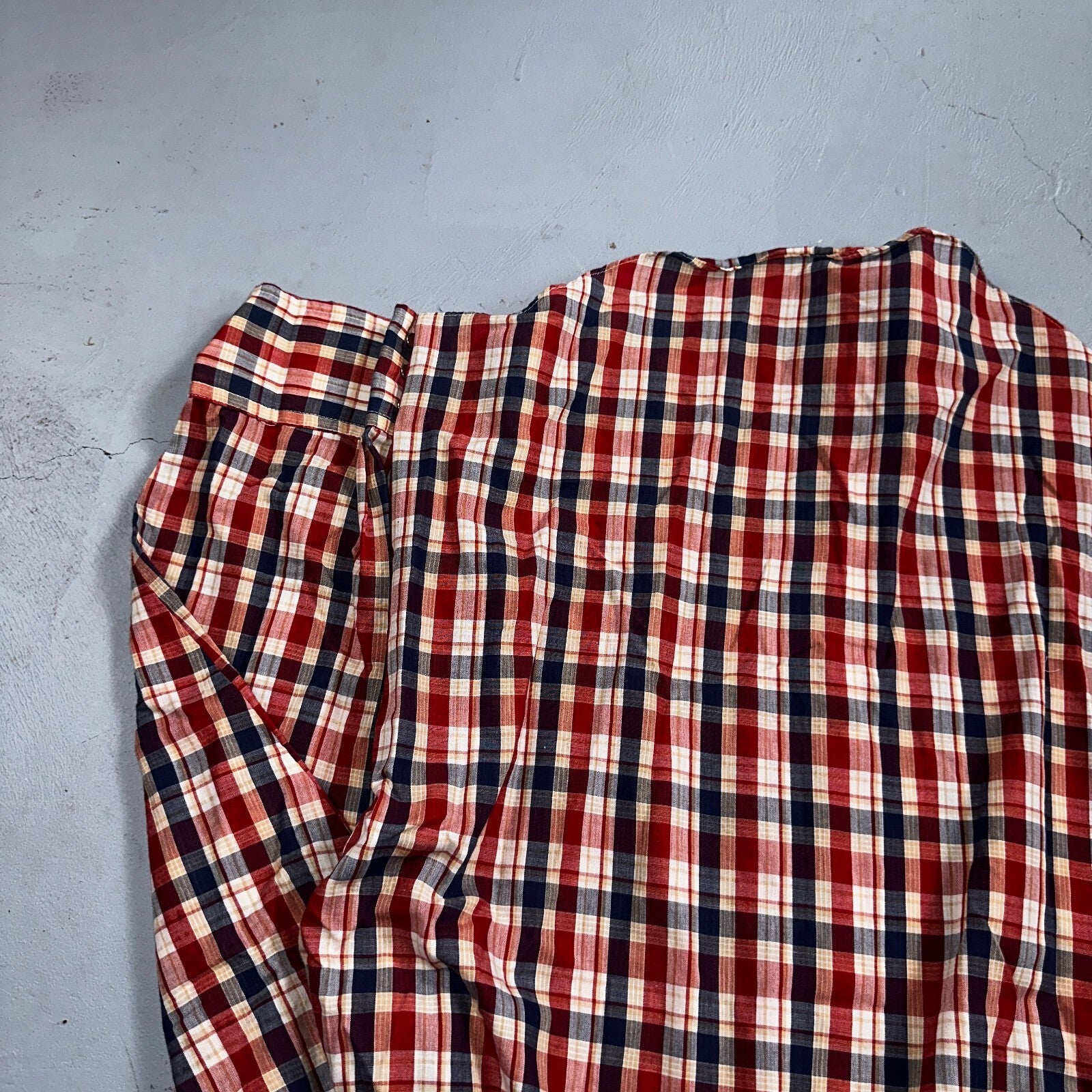 Sears VTG Western Wear L Plaid Ranch Rodeo Shirt Jacket Pearl Snap Red 16