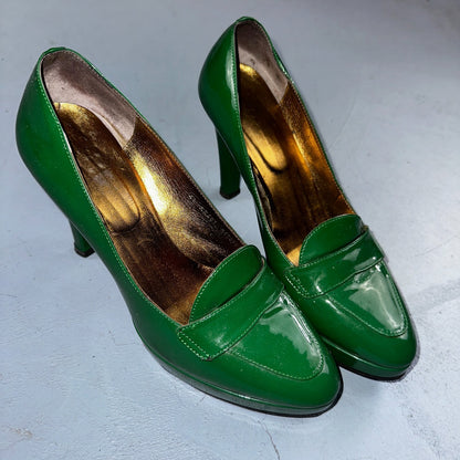 Boden Shoes Women's Size 41 Green Casadei Heel Pump Made In Italy Patent Leather