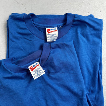 Hanes Blank 80s 90s Lot of 2 VTG T Shirt Single Stitch No Print or Graphic Blue