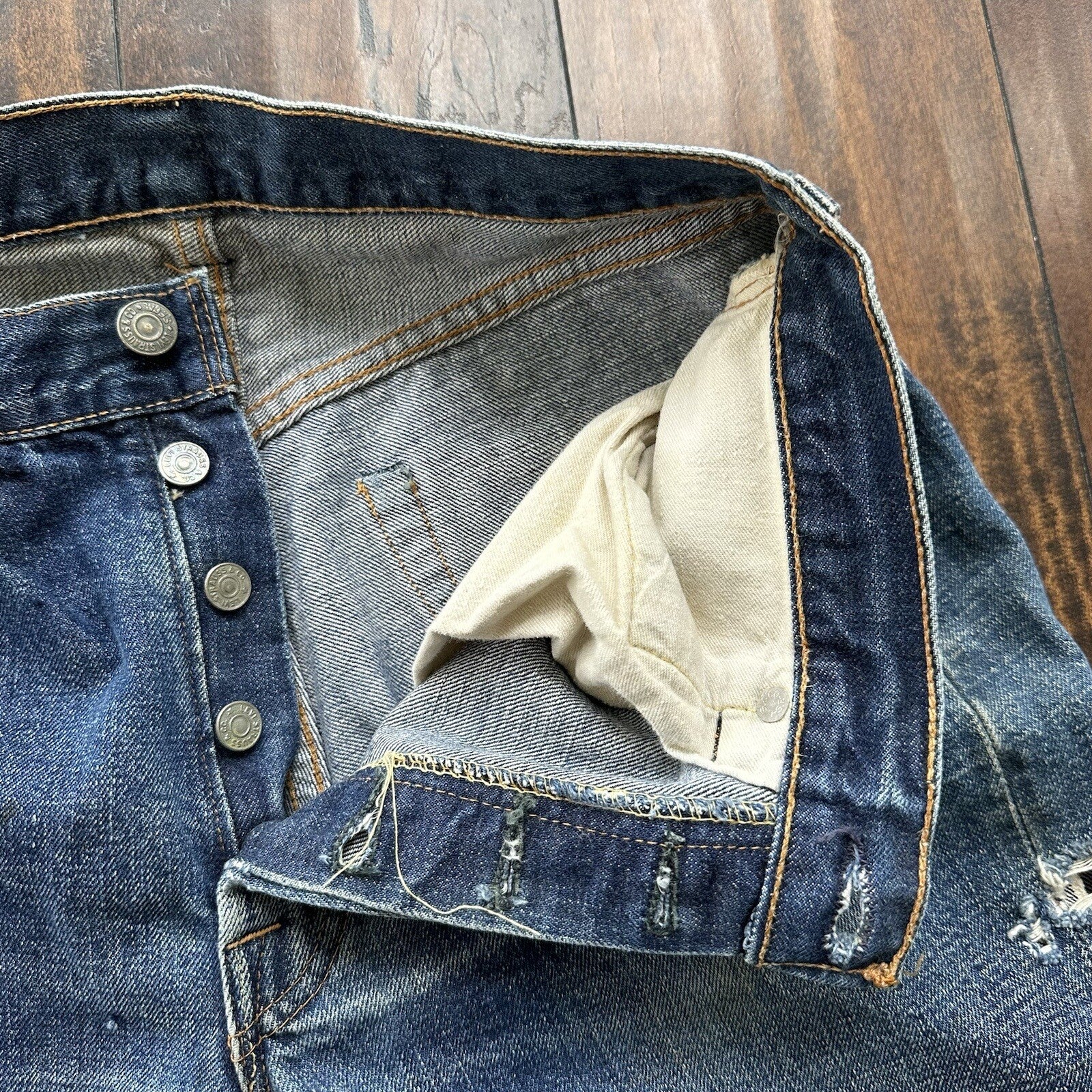 Levis 501 XX Big E True Vintage 60s Redline THRASHED Denim Jeans 1960s 27x26