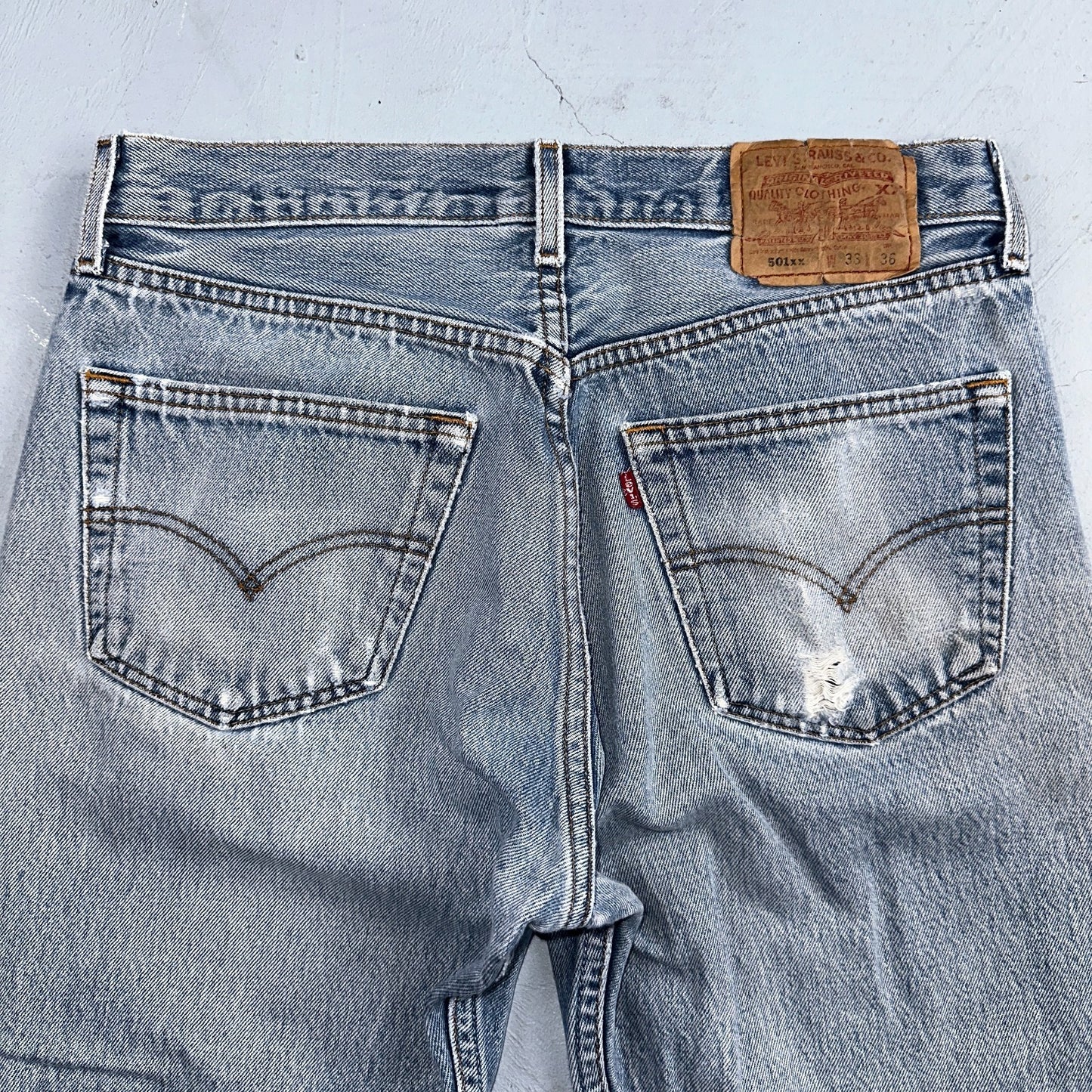 Levis 501 Vintage 90s Mexico Straight Leg Jeans Blue Light Wash 33x36 Act 31x31