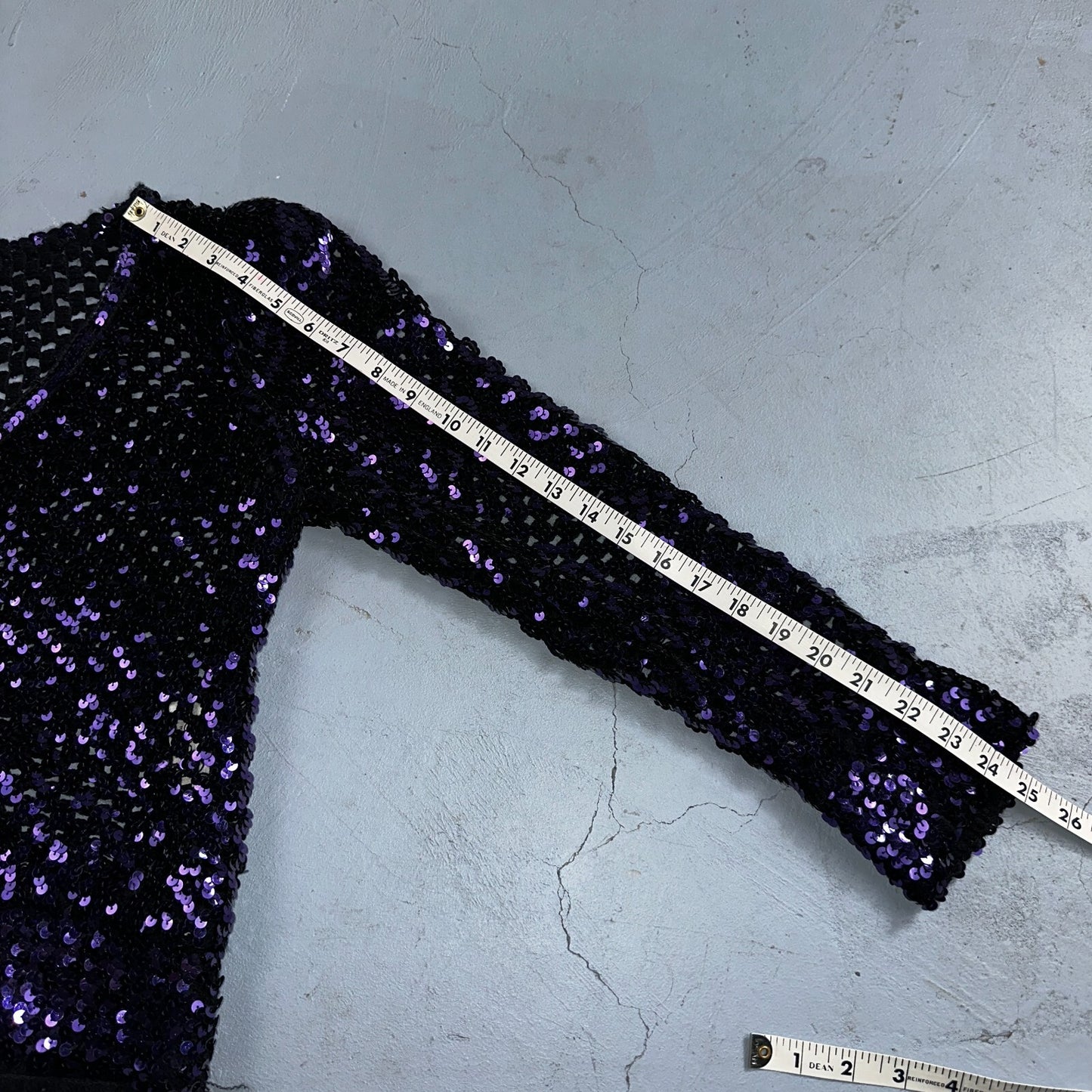 Partique Purple Sequin Disco Glam Party Studio 54 Long Sleeve Shirt Top 6 Dance
