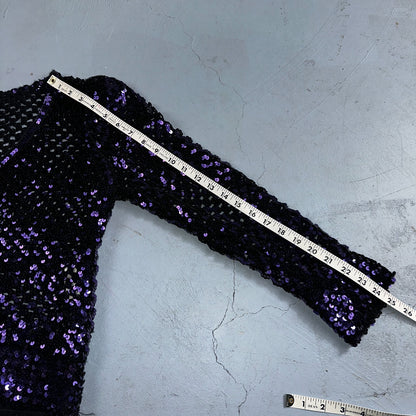 Partique Purple Sequin Disco Glam Party Studio 54 Long Sleeve Shirt Top 6 Dance