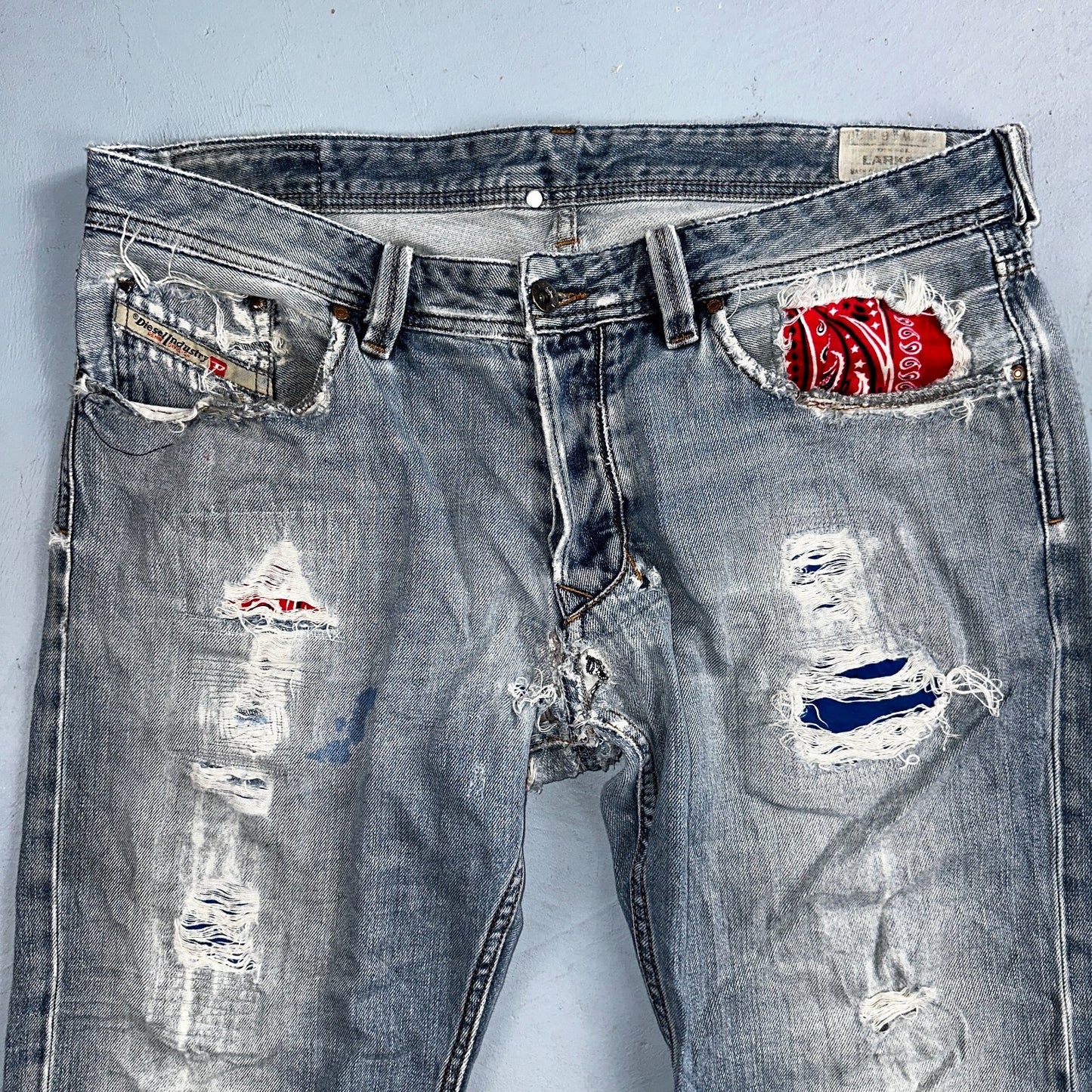 Diesel Larkee Bootcut Stretch Jeans Mens 36x30 Blue Straight 008M2 Whisker Italy