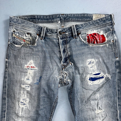 Diesel Larkee Bootcut Stretch Jeans Mens 36x30 Blue Straight 008M2 Whisker Italy