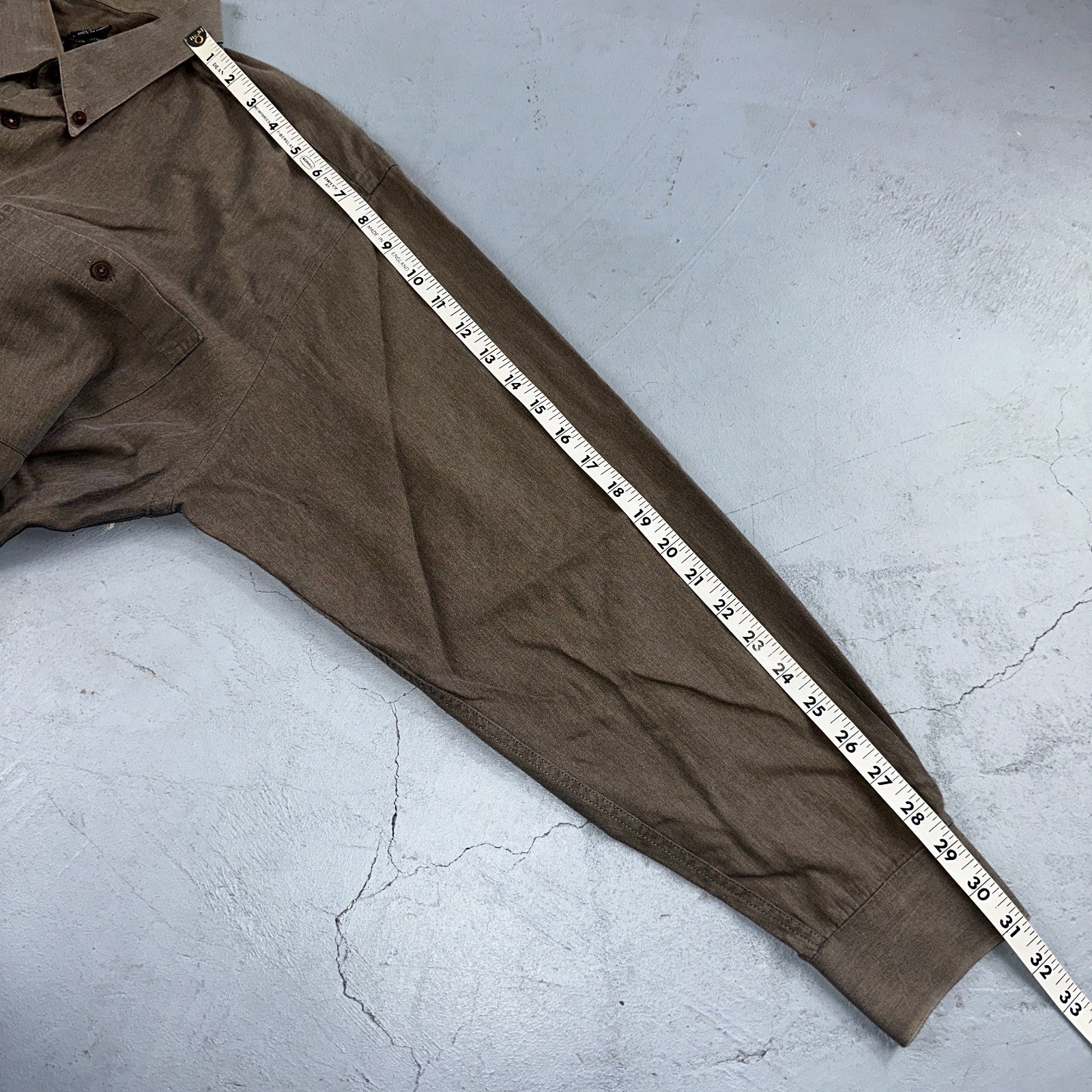 Cotton Reel Men's Long Sleeve Button Down Shirt Size L Brown Gray VTG 90s Canada