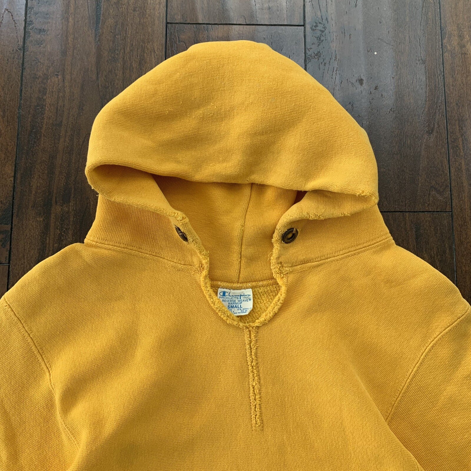 Vintage 70s Champion USA Reverse Weave Sweatshirt Hoodie Basic Blank Yellow 60s