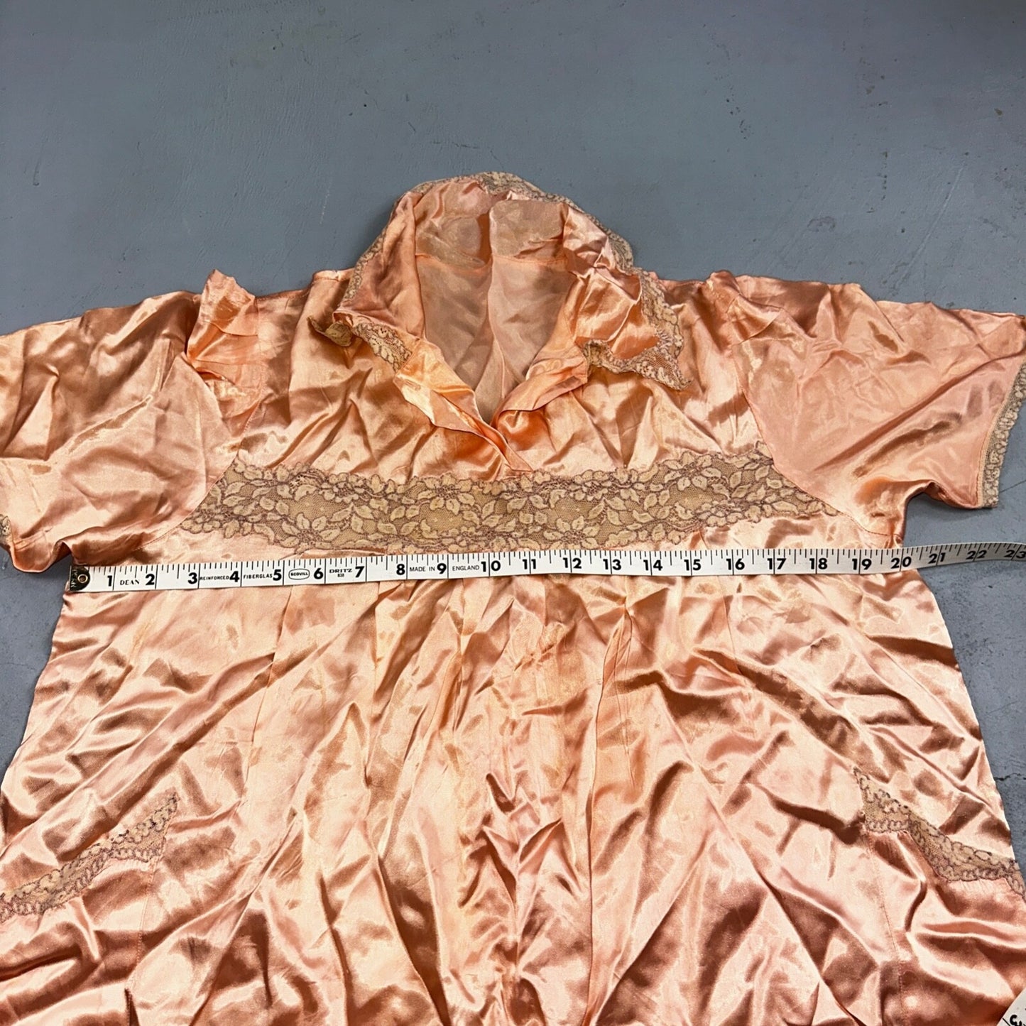 VTG Orange Pink 1970s Lingerie Slip Dress Sleepwear Full Sweep Crop Lace Shirt