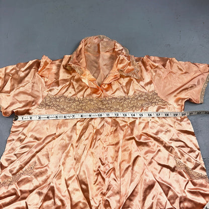 VTG Orange Pink 1970s Lingerie Slip Dress Sleepwear Full Sweep Crop Lace Shirt