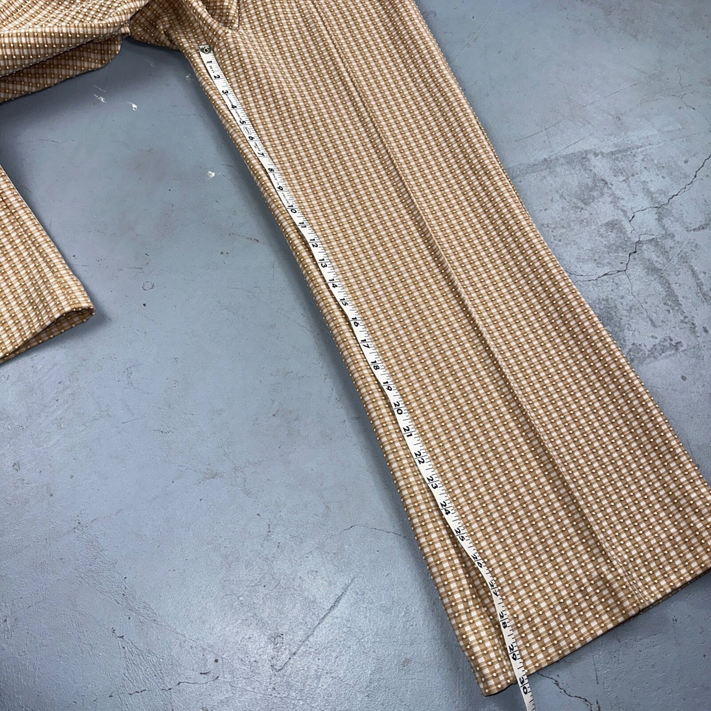 Vintage 70s High Waist Bell Bottom Poly Knit Disco Pants Pattern Checkerboard