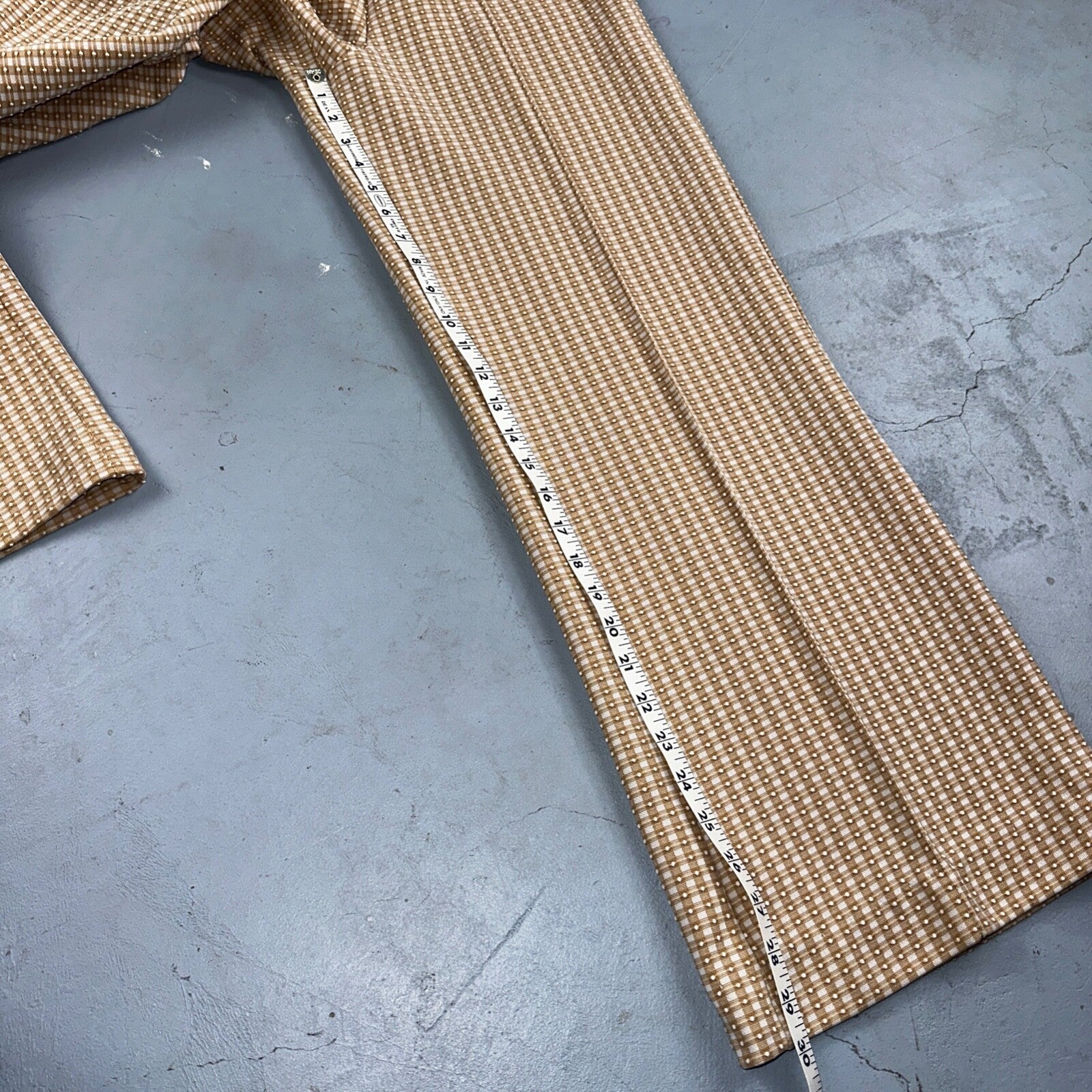 Vintage 70s High Waist Bell Bottom Poly Knit Disco Pants Pattern Checkerboard