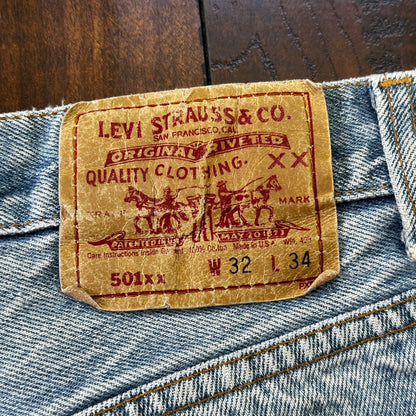 VTG 90s Levis 501 Button Fly 32x34 USA Tag Jeans Straight Wash Blue XX Act 29x29