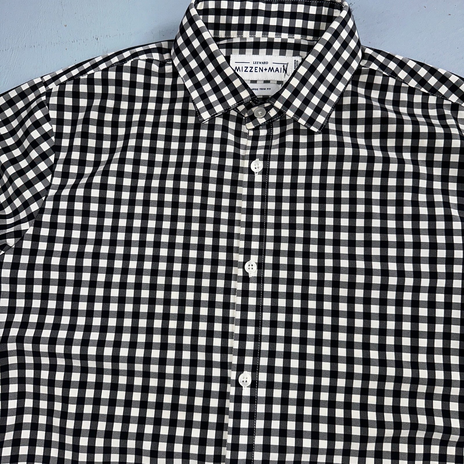 Mizzen Main Shirt Men L Black Button Performance Trim Fit Gingham Check USA