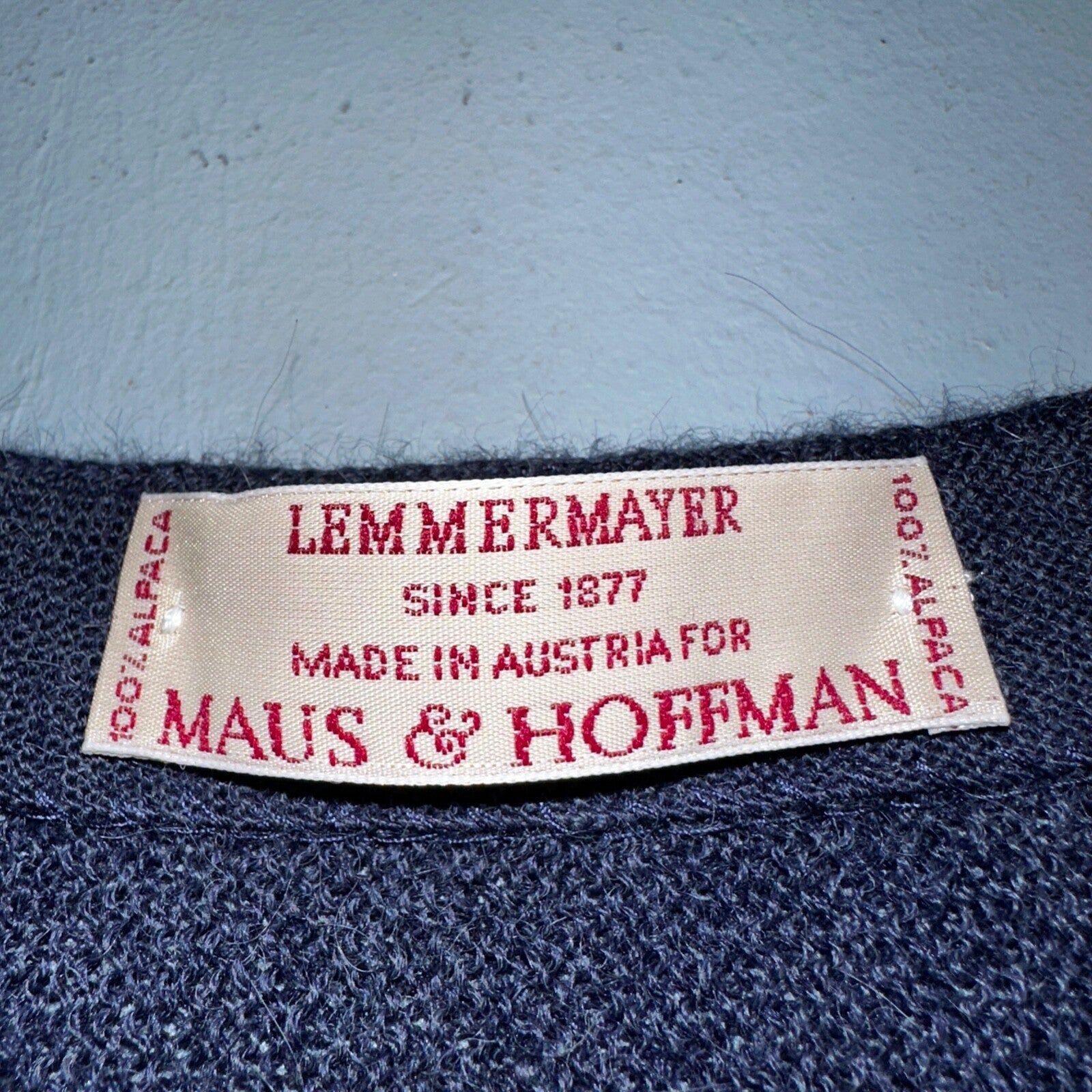 Lemmermayer Blue Sweater 100% Alpaca Cardigan Austria Maus & Hoffman Size 44 VTG