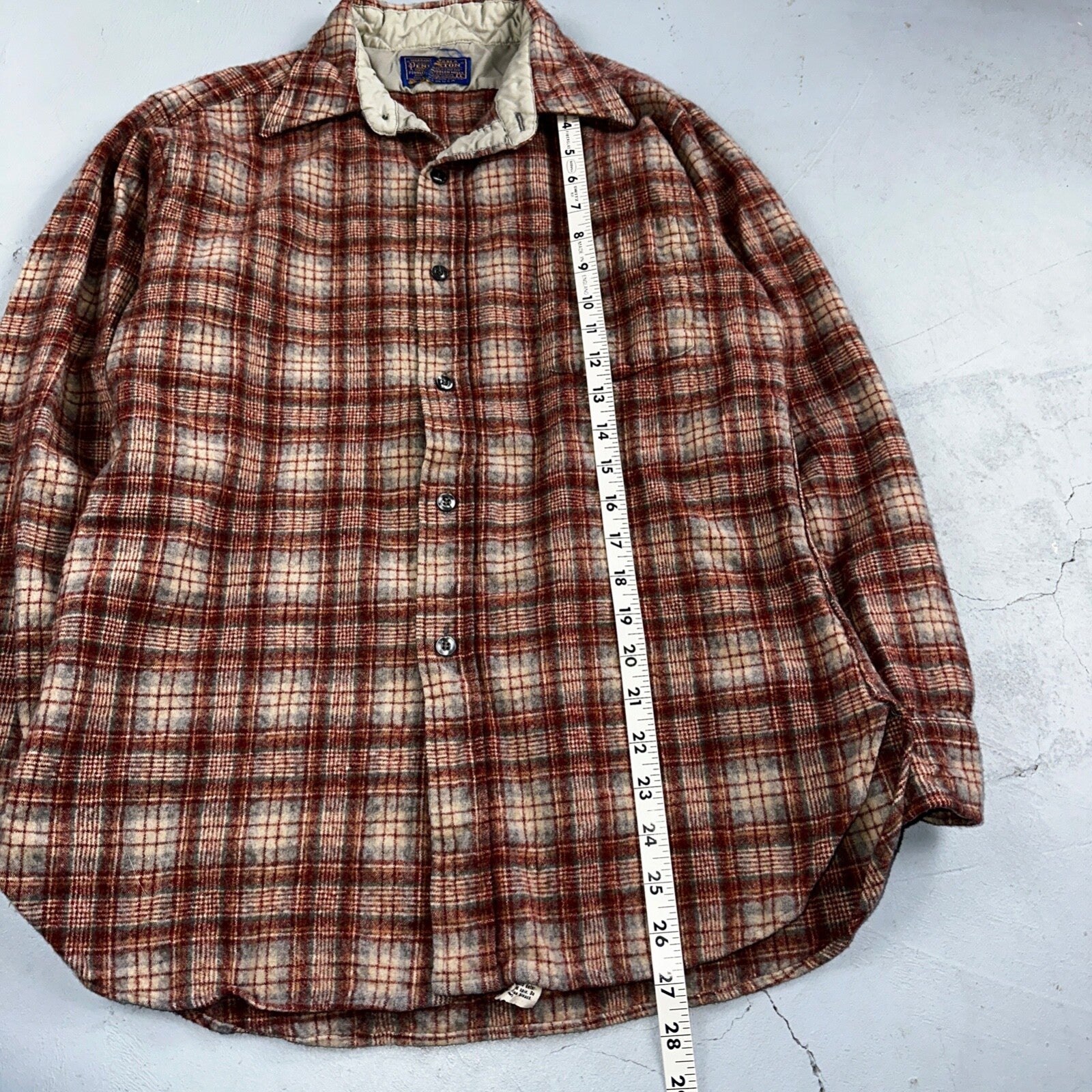 Pendleton Vintage 70s Woolen Mills Virgin Wool Lodge Shirt Red Plaid Mens L