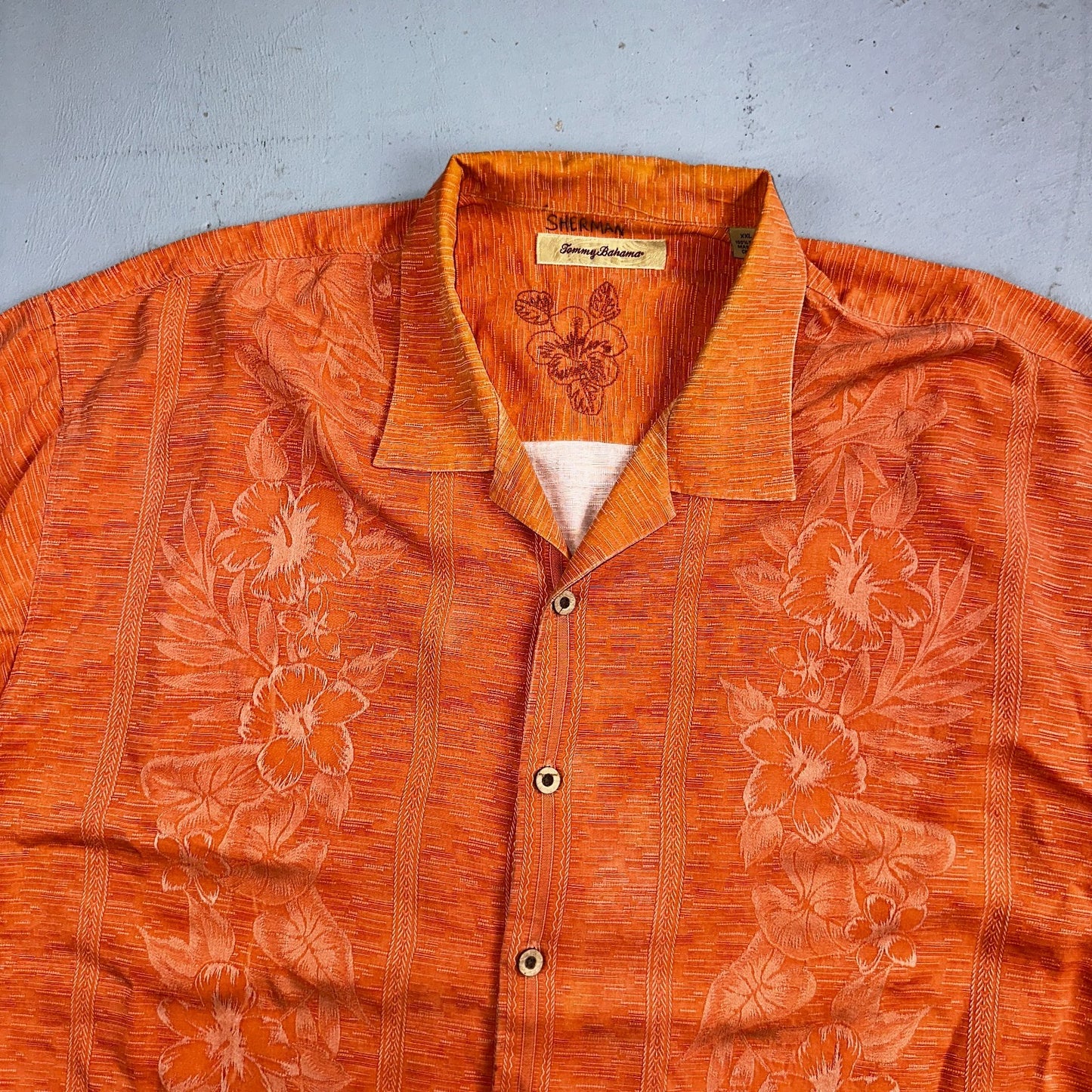 Tommy Bahama Mens Camp Hawaiian Shirt 2XL Silk Orange Aloha Floral Summer