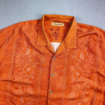 Tommy Bahama Mens Camp Hawaiian Shirt 2XL Silk Orange Aloha Floral Summer