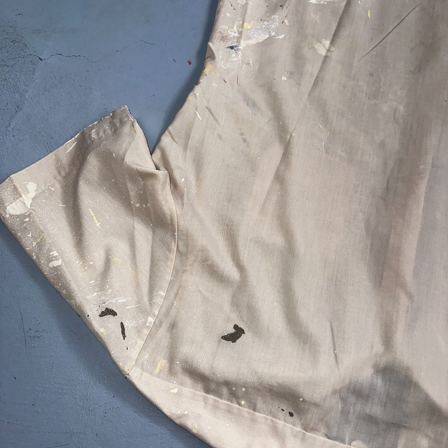 VTG 60s 70s Paint Stained Sears Perma Prest Short Sleeve Camp Shirt 16 Thrashed