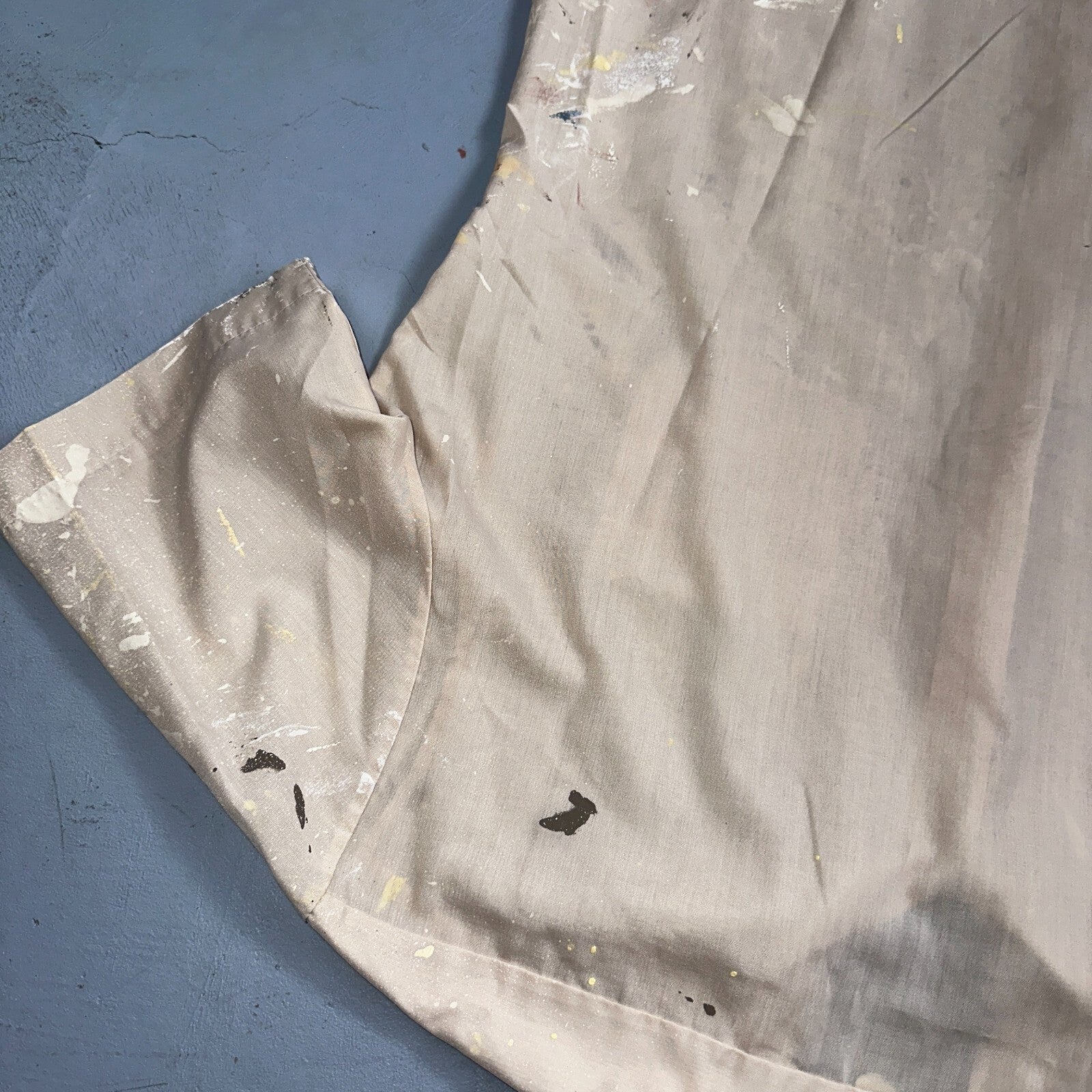 VTG 60s 70s Paint Stained Sears Perma Prest Short Sleeve Camp Shirt 16 Thrashed