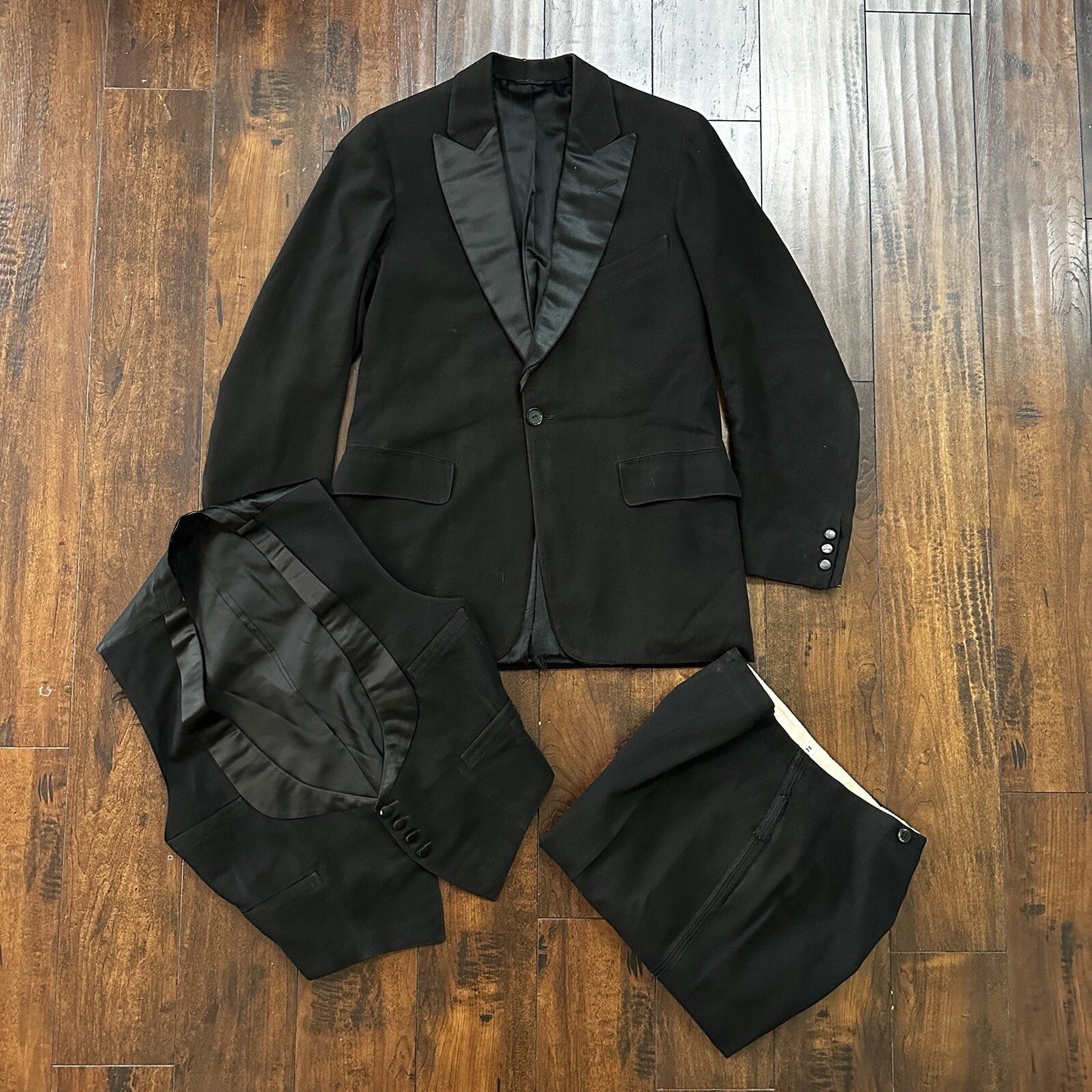 VTG 1920s Mens 3 PC Suit Tuxedo Coat Jacket Pants Wool Thorsen Gray 20s 30s