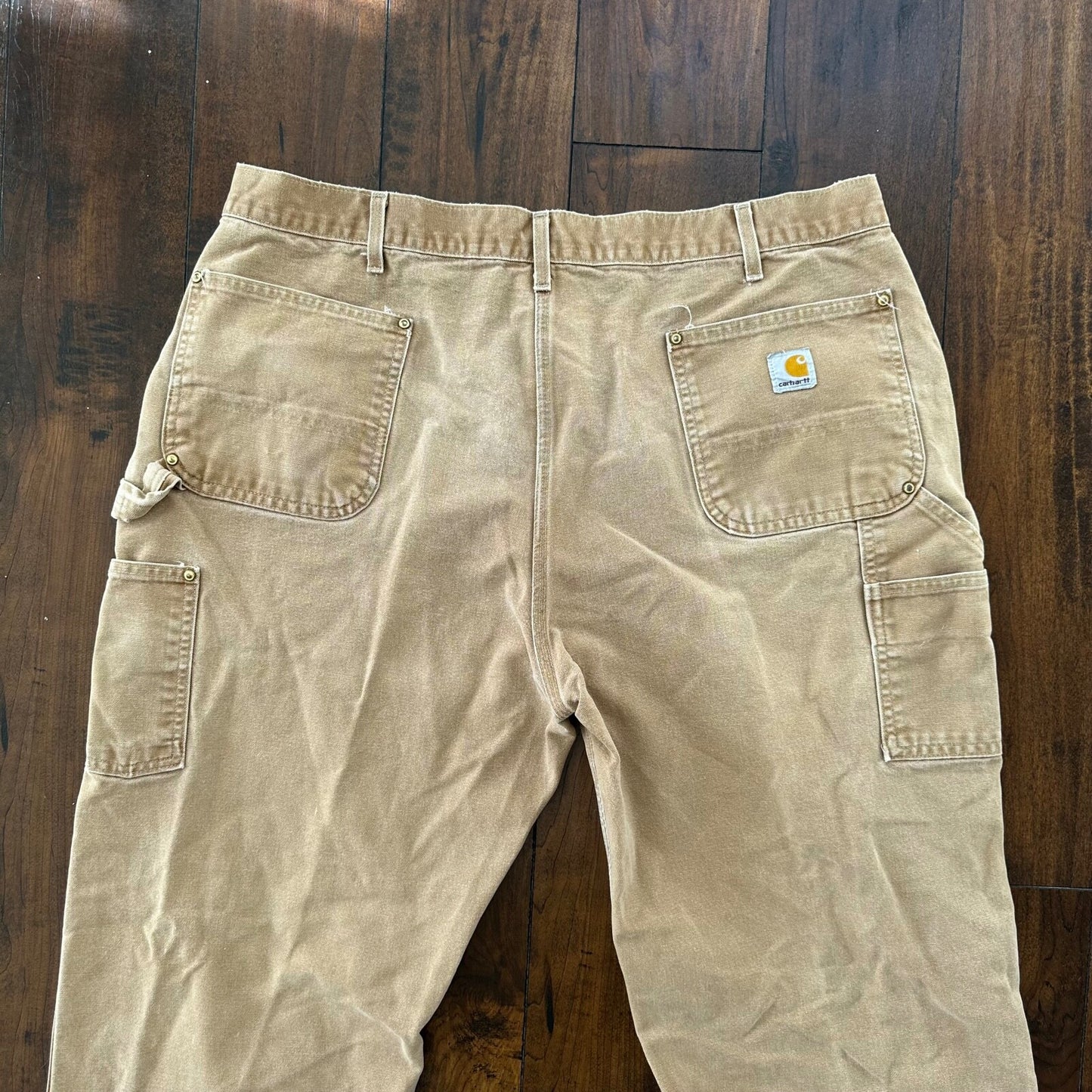 VTG USA Carhartt Thrashed Double Knee Work Dungaree Duck Brown 90s Pants 42x32