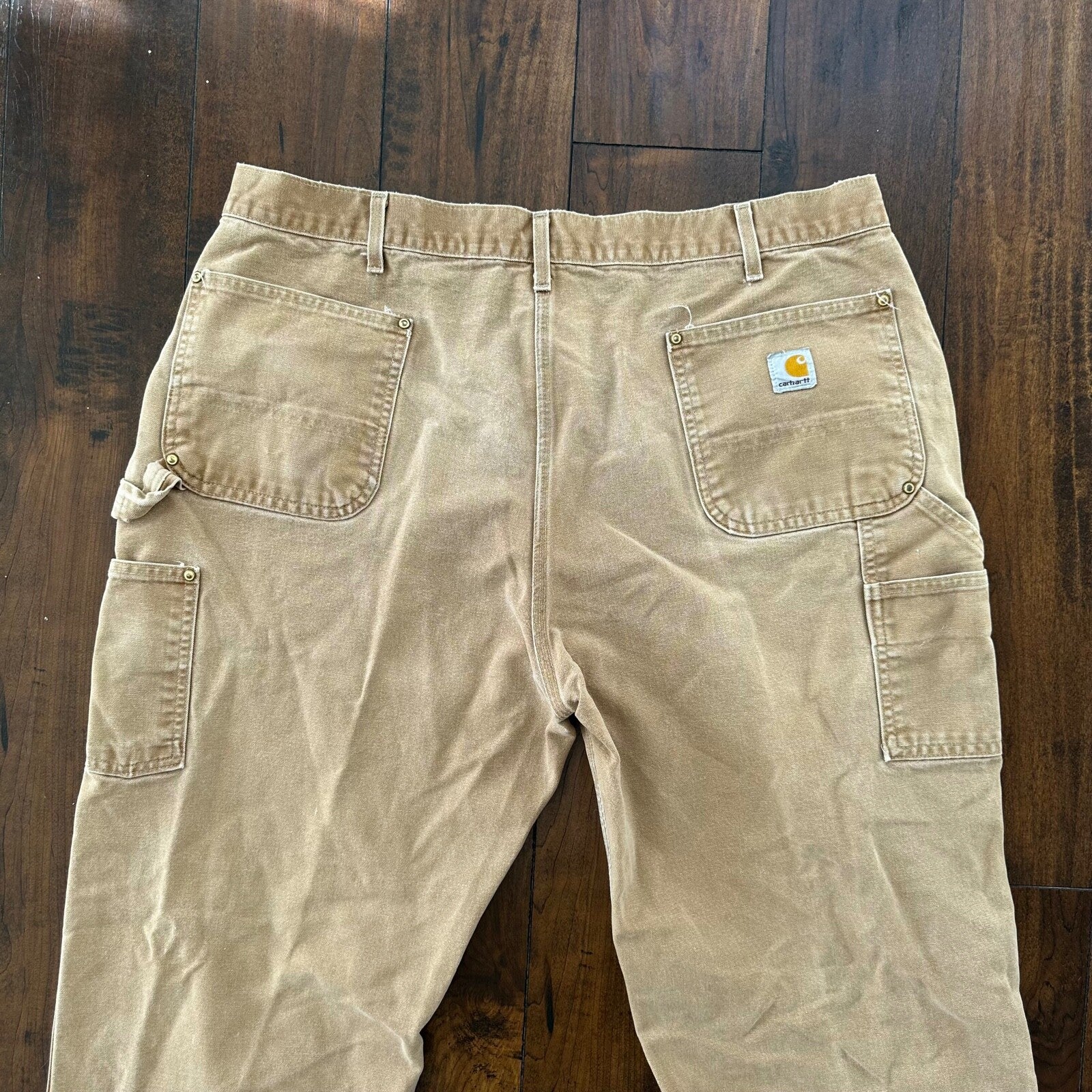 VTG USA Carhartt Thrashed Double Knee Work Dungaree Duck Brown 90s Pants 42x32