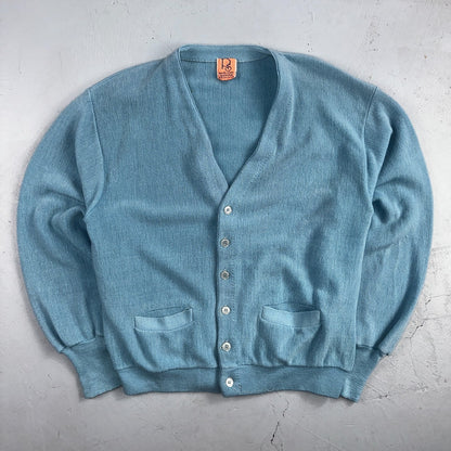VTG Rare Pacific Scene Cardigan Sweater Solid Light Blue 80s RARE Ocean